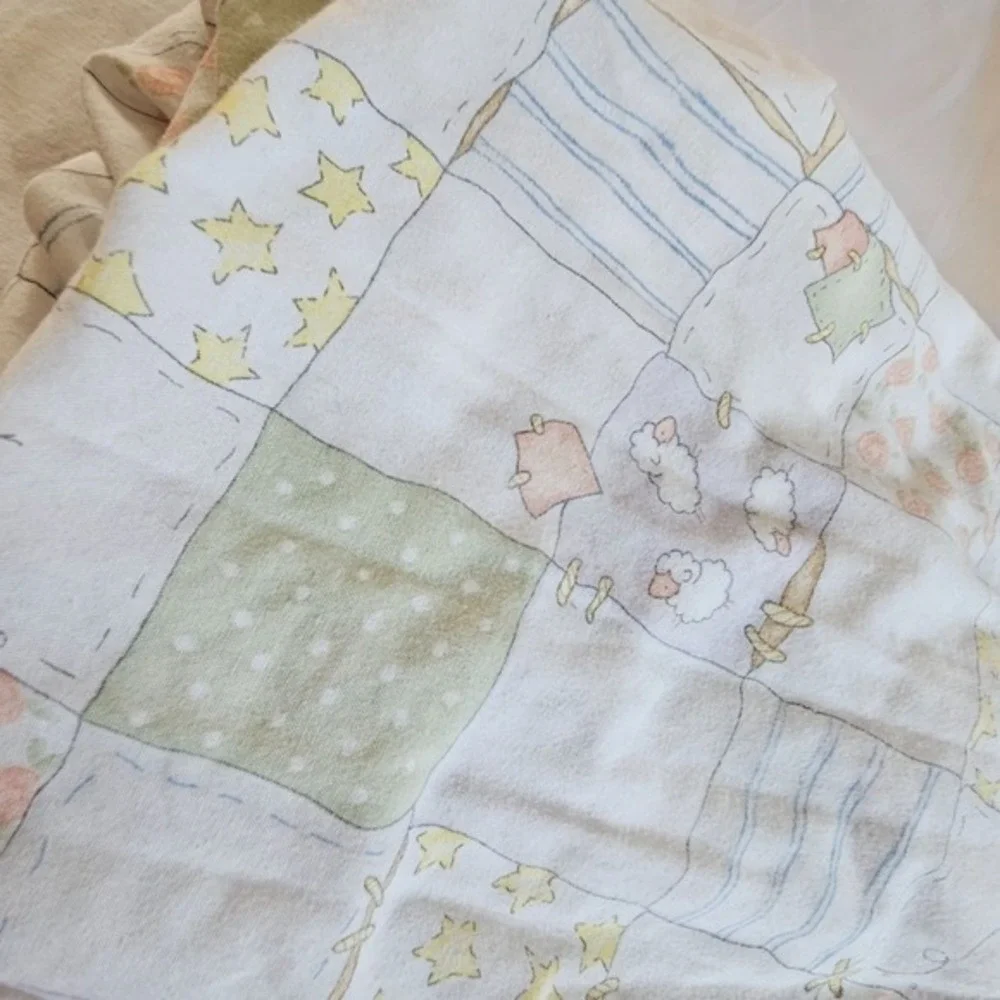 Vtg Boyds Bears Fitted Sheet & Crib Skirt Ruffled Patchwork Pastel Sheep Bedding